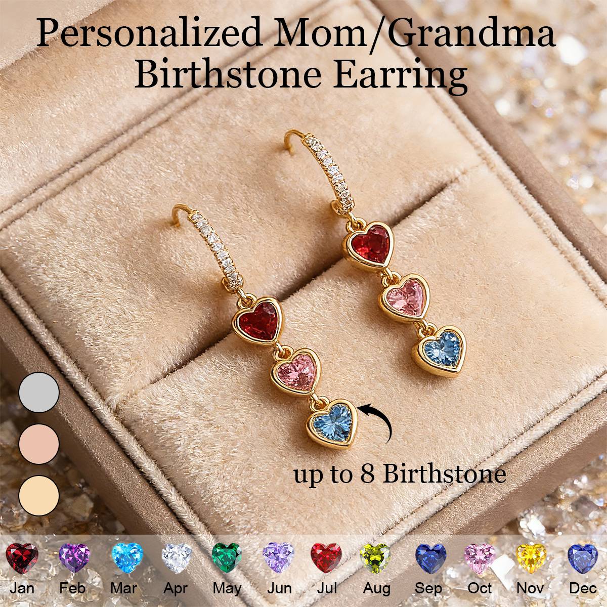 Personalized Heart Birthstone Dangle Hoop Huggie Earrings-Mothers Day Gift