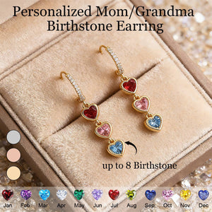 Personalized Heart Birthstone Dangle Hoop Huggie Earrings-Mothers Day Gift