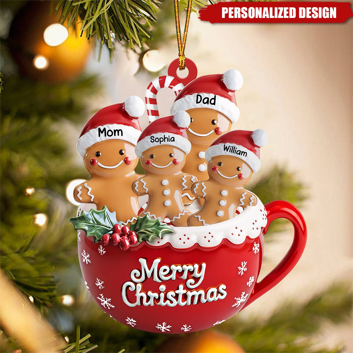 Gingerbread Pets Personalized Gingerbread Family With Pets Acrylic Ornament - roadsir