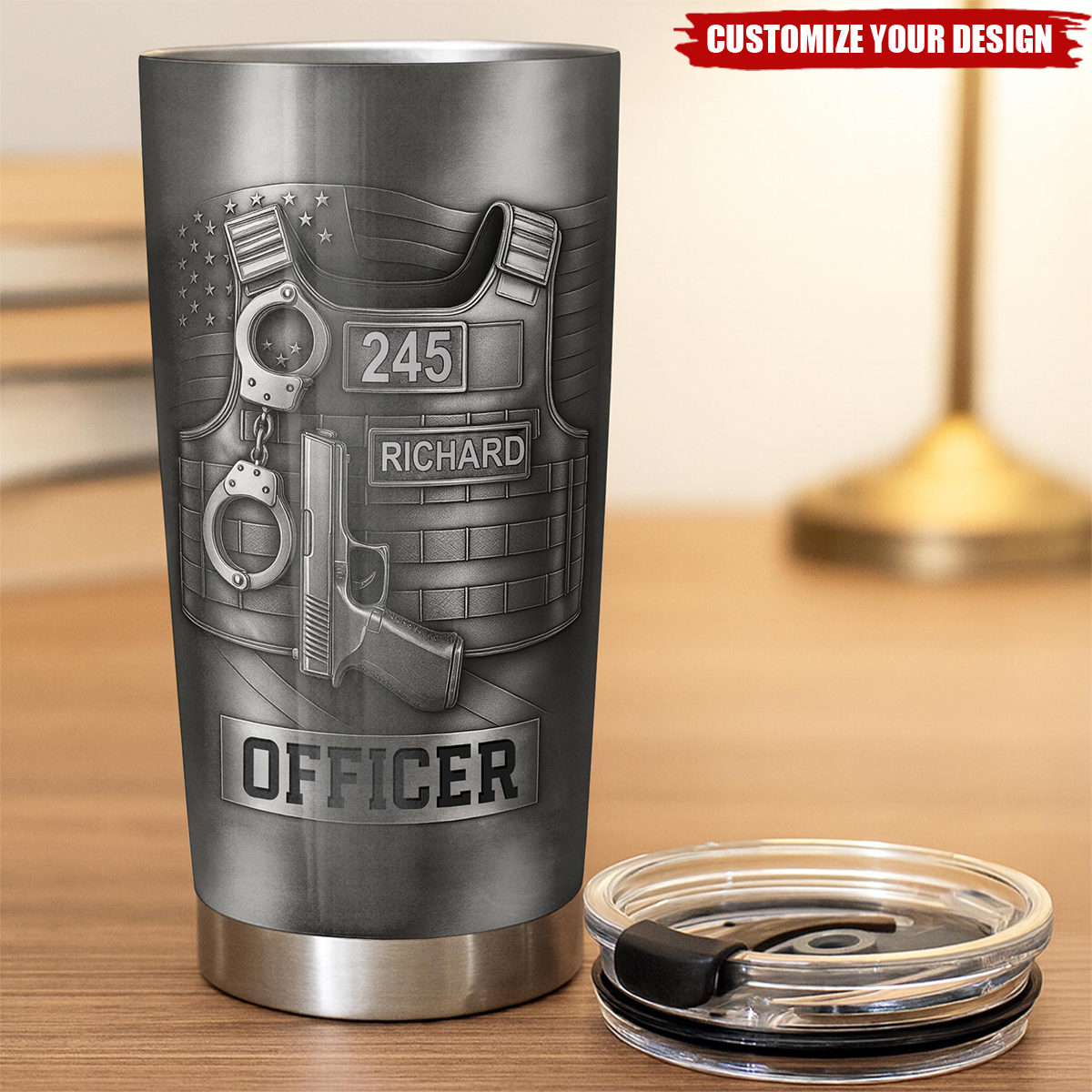 Honor Your Dedication, Police Badge Handcuffs Gun, Personalized Tumbler, Gift For Law Enforcement Officers
