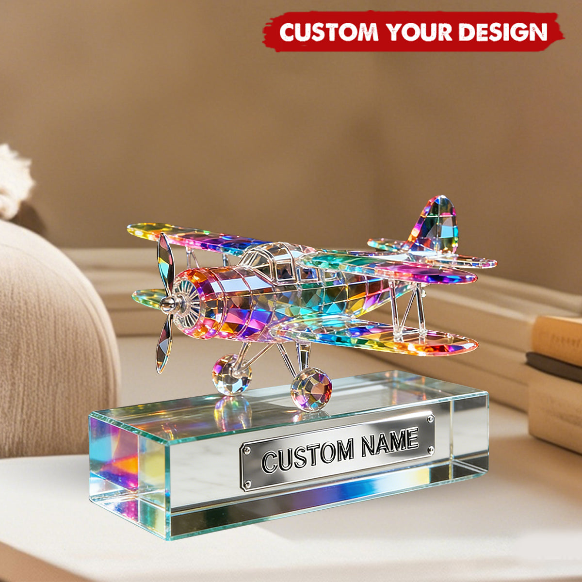 Personalized Airplane Custom Shaped Acrylic Plaque - Gift for Travelers, Aviators & Helicopter Lovers