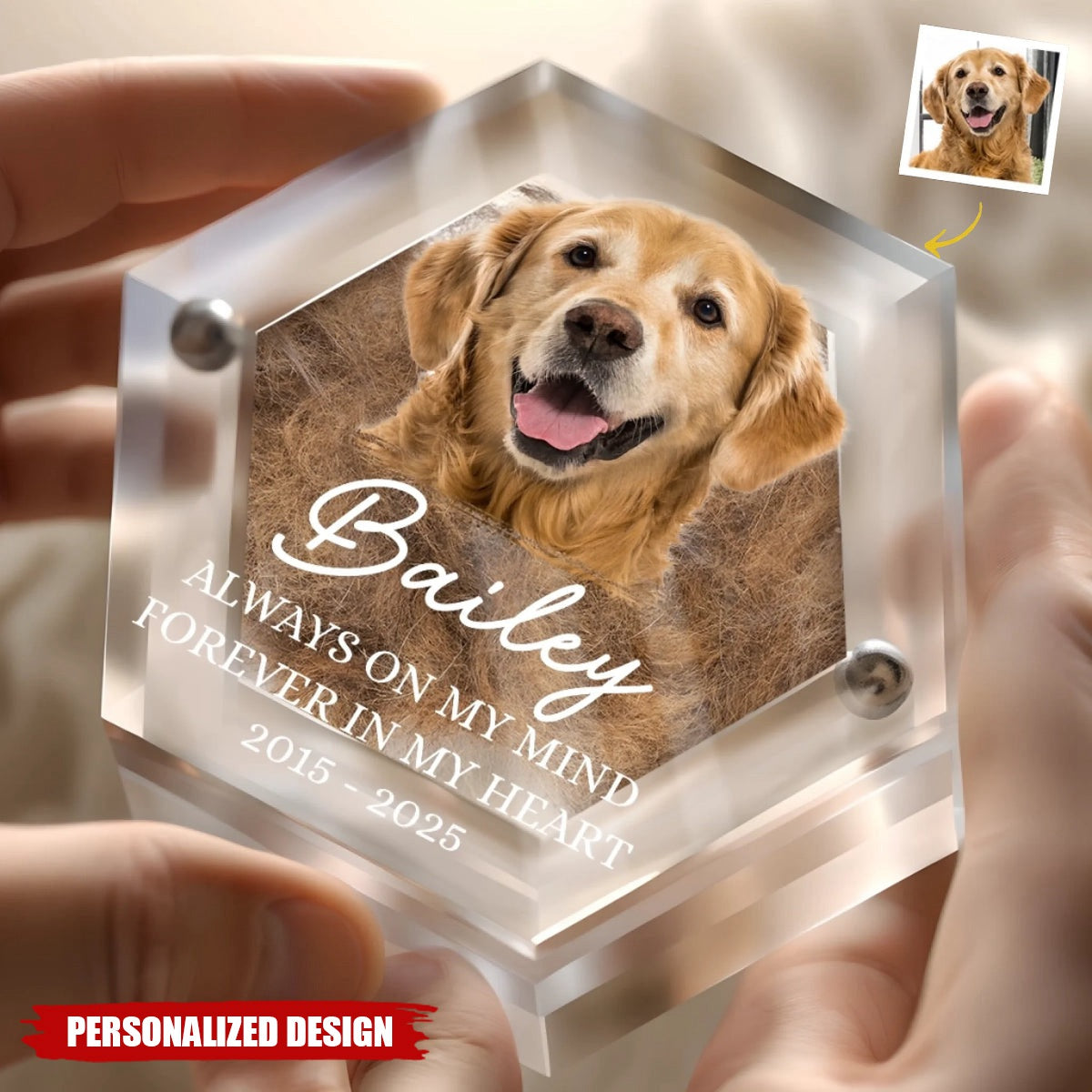 Custom Photo Pet Fur Keepsake-Gifts For Dogs, Cats-Always In My Heart