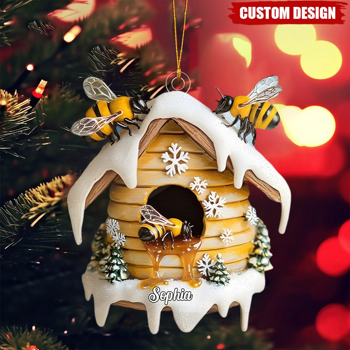 Bee Merry Personalized Name Shaped Ornament, Perfect Gift For Bee Keepers