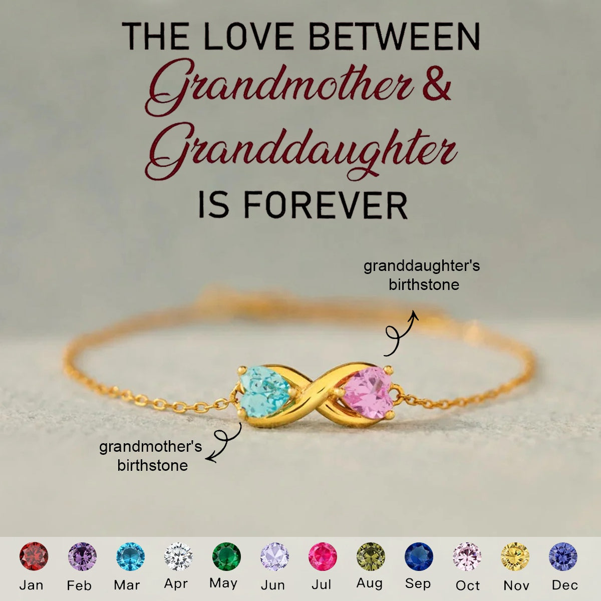For Love-Double Customized Heart Birthstones Infinity Bracelet