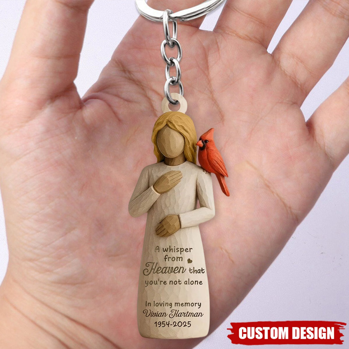 Always With You Cardinal & Woman Personalized Acrylic Keychain, Memorial Sympathy Gift