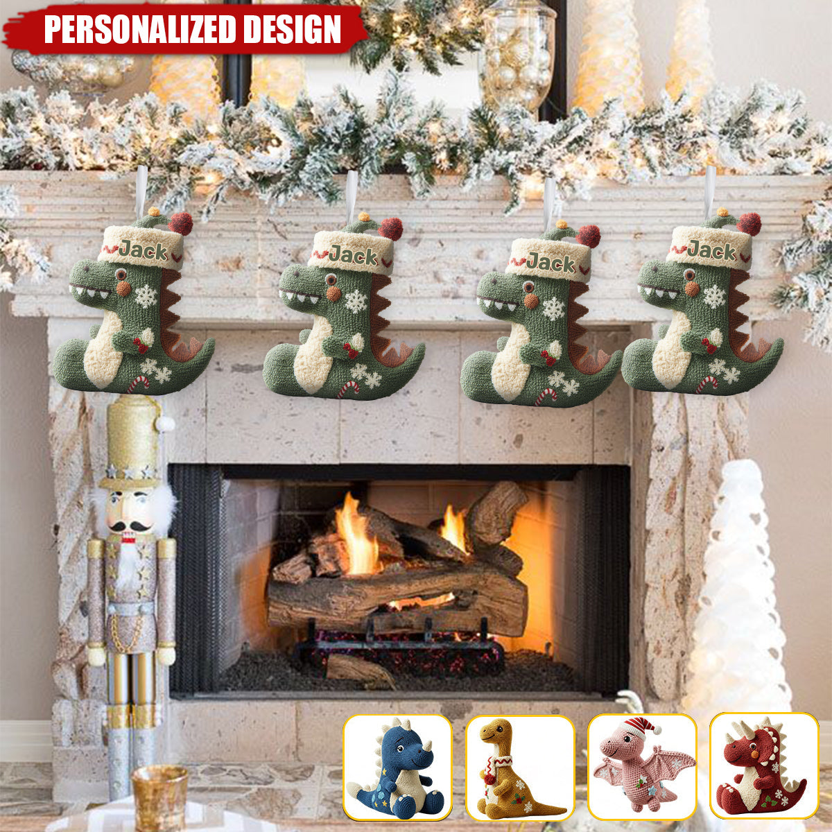 Dinomas-Personalized Kid Shaped Christmas Stocking