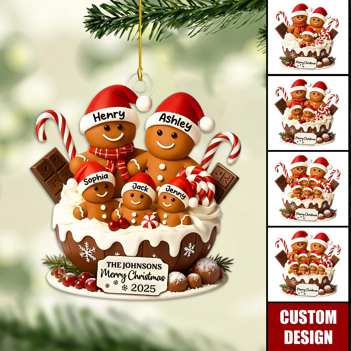 Gingerbread Family Holiday Delight Personalized Acrylic Ornament, Christmas Tree Decor, 2025 Family Ornament