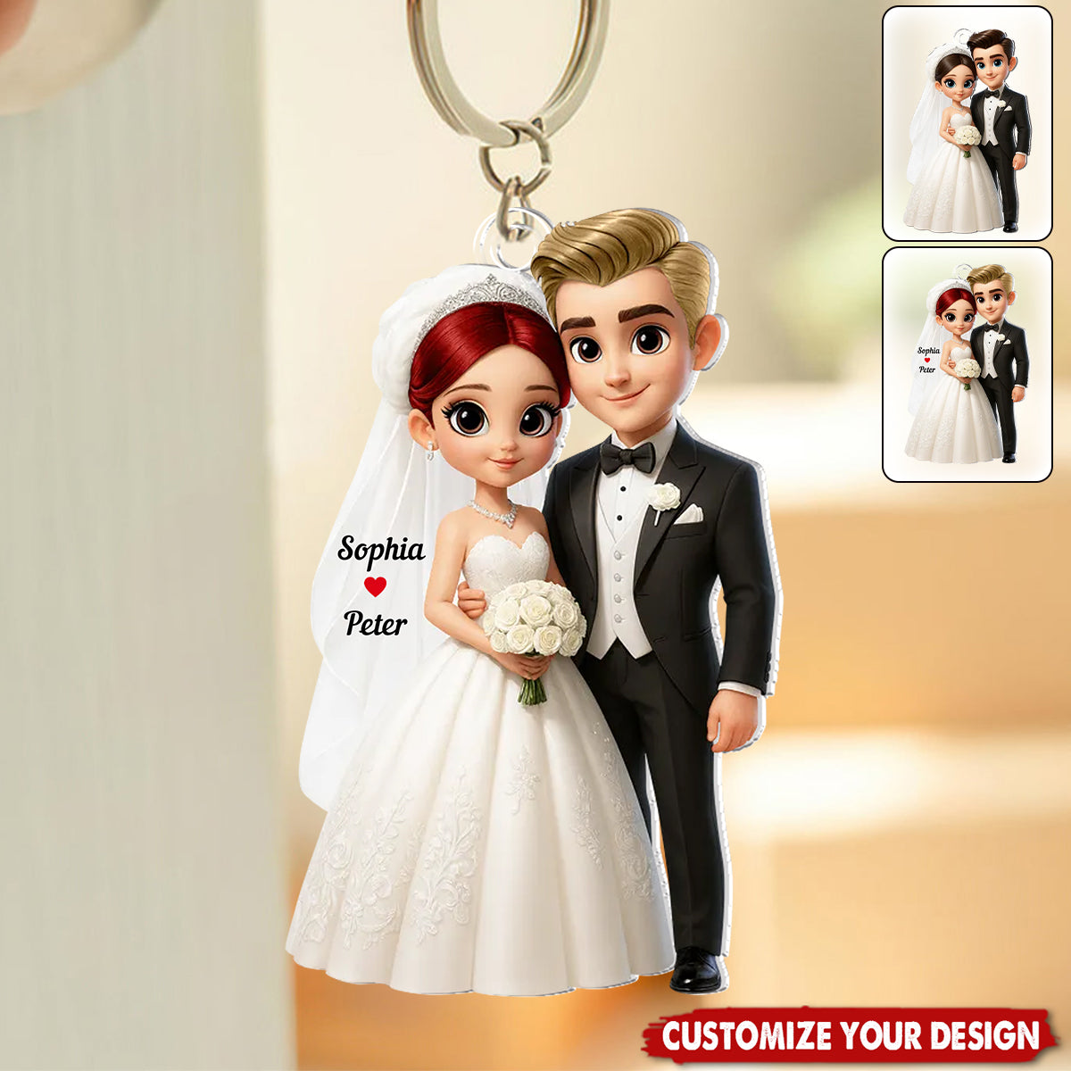 Personalized Cartoon Married Couple Keychain - Gift for Couple