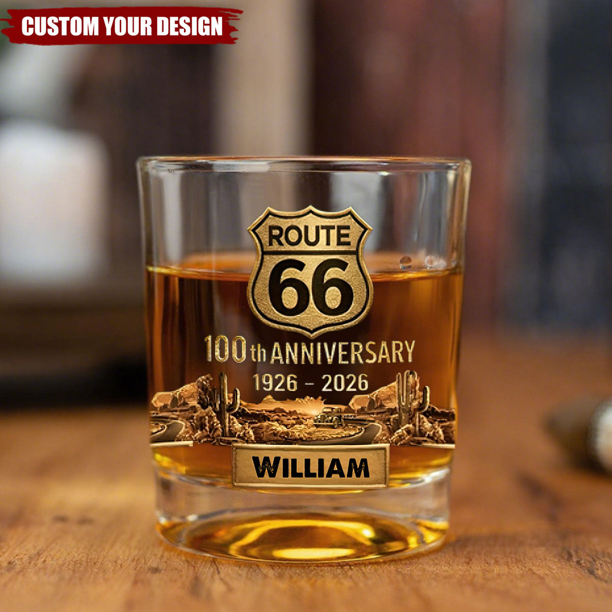 Route 66 100th Anniversary - Personalized Whiskey Glass