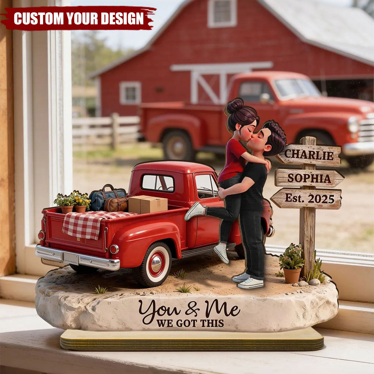 Romantic Couple Pickup Truck Sign Post - Personalized Wooden Plaque - Gift For Couple, Farmhouse Decor
