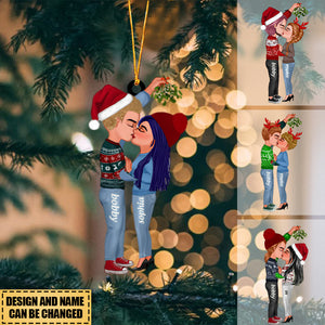 Couple Under Mistletoe Snow Globe Personalized Christmas Ornament
