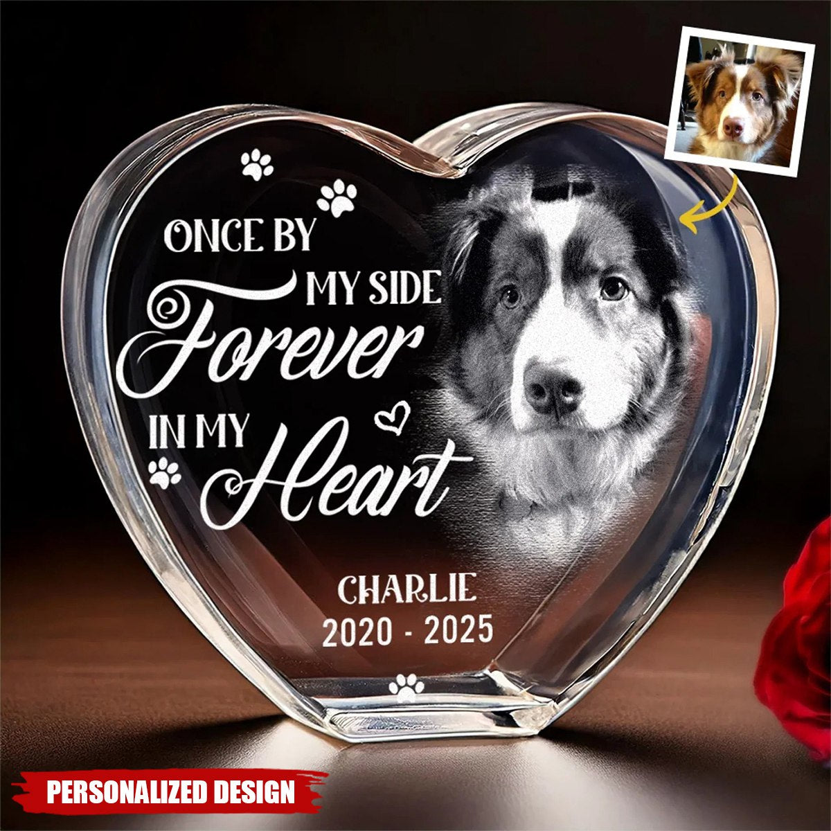 Your Love Lives On In My Heart-Memorial Personalized Engraved 3D Crystal Heart Shaped-Gift For Pet Lovers
