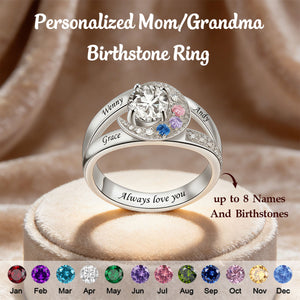 Personalized Birthstone Rings With 1-8 Birthstones-Gifts for Mother Grandma