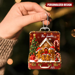 Gingerbread Family Vintage Suitcase-Personalized Acrylic Ornament