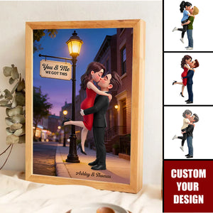 Eternal Love Couple Hugging Kissing Under Street Lamp Post - Personalized Poster - Valentine's Day Gift For Couple
