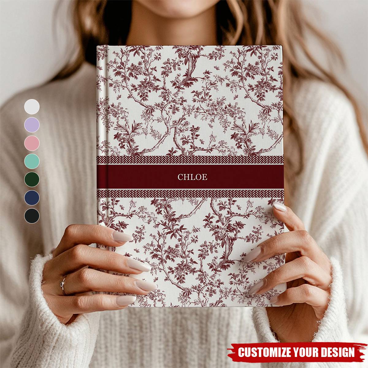 Blue Toile Personalized Journal, Custom Name Notebook