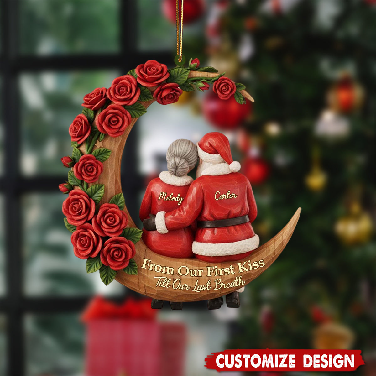 From Our First Kiss Till Our Last Breath Christmas Ornament, Custom Santa and Mrs Claus Couple Xmas Gift, Christmas Gift For Husband Wife