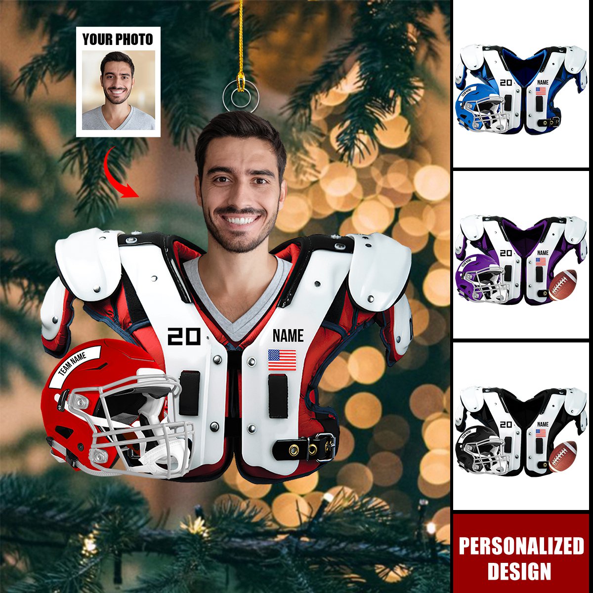 Personalized American Football Upload Image Christmas Ornament-Gift For American Player