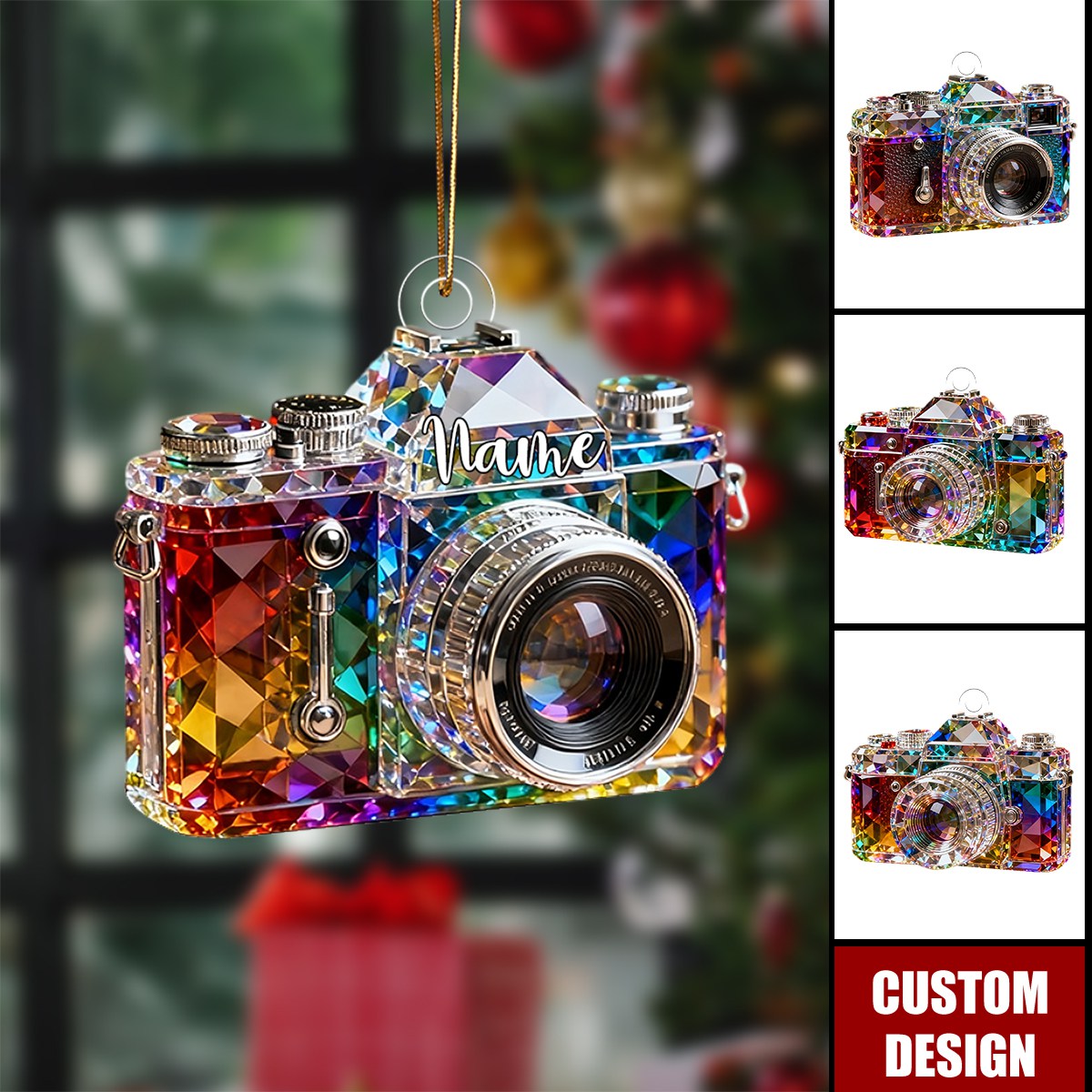 Personalized camera-themed colorful crystal ornaments