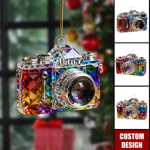 Personalized camera-themed colorful crystal ornaments
