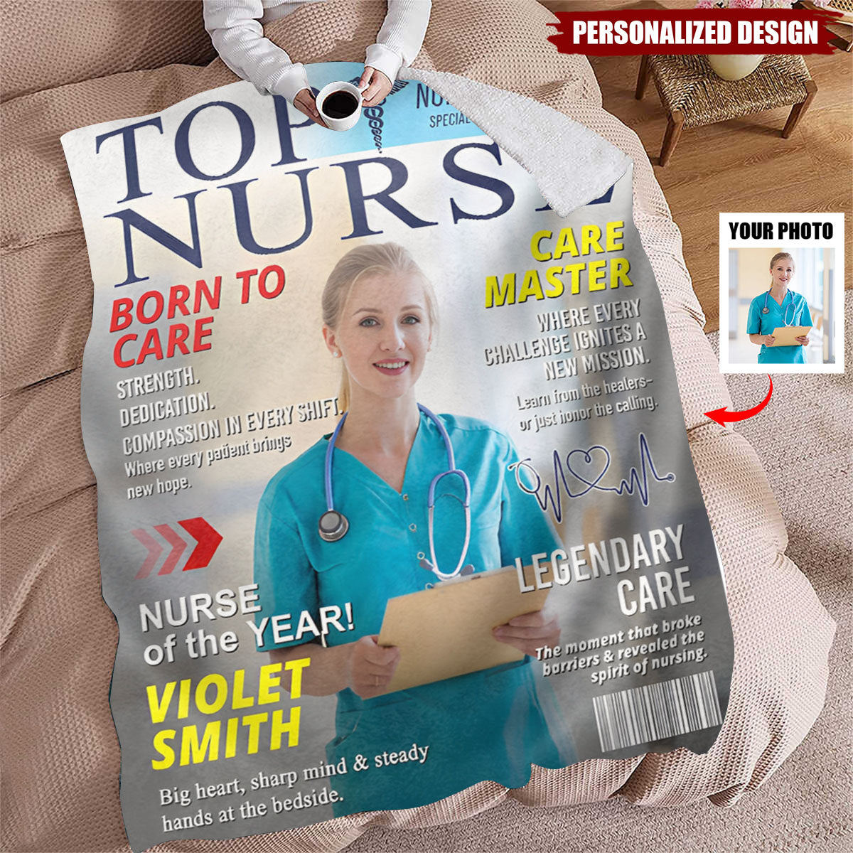Personalized Top Nurse Magazine Cover Blanket-Gift for Nurse