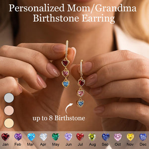 Personalized Heart Birthstone Dangle Hoop Huggie Earrings-Mothers Day Gift