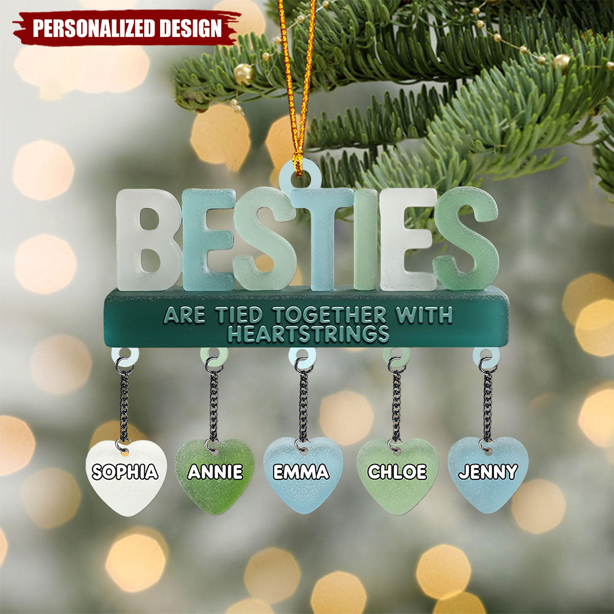 Besties Are Tied Together With Heartstrings-Personalized Bestie Ornament With Charm