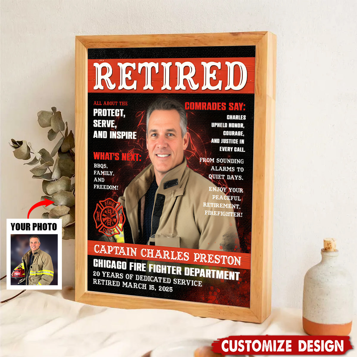 Personalized Firefighter Magazine Cover Poster - Gift For Fireman
