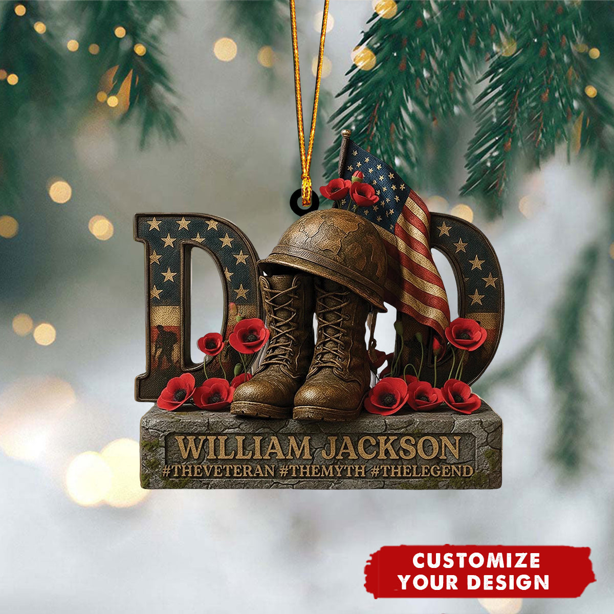 Personalized Veteran Memorial Ornament, Lest We Forget Remembrance Day Ornament,Dad Veteran,Grandpa Veteran Ornament