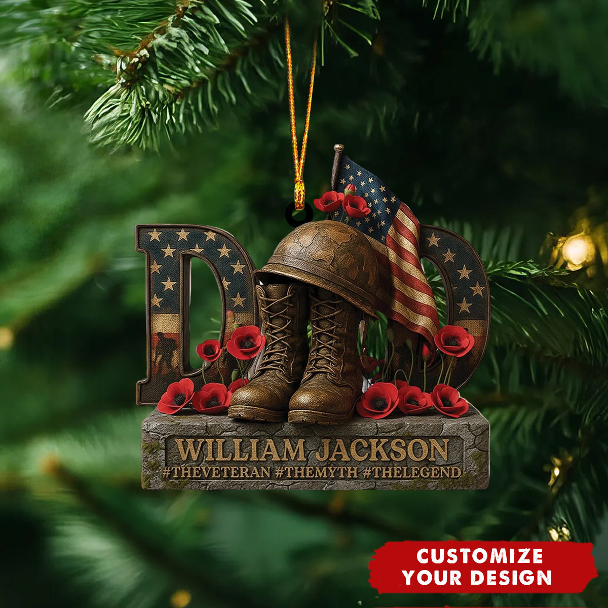 Personalized Veteran Memorial Ornament, Lest We Forget Remembrance Day Ornament,Dad Veteran,Grandpa Veteran Ornament