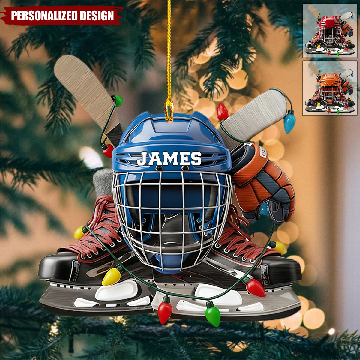 Personalized Ice Hockey Ornament Gift for Boys Girls Hockey Fans