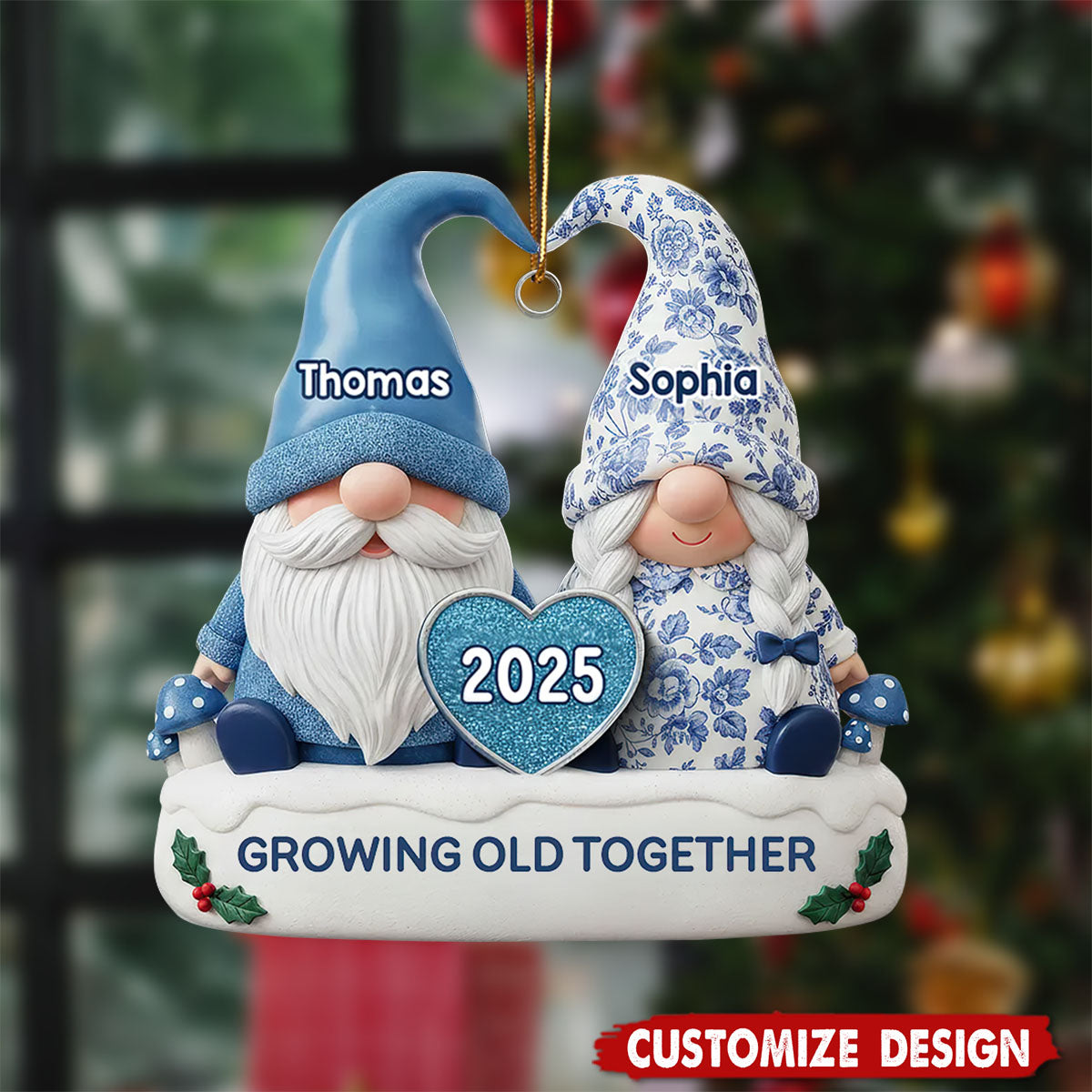 Personalized Vintage Floral Toile De Jouy Pattern Couple Ornament