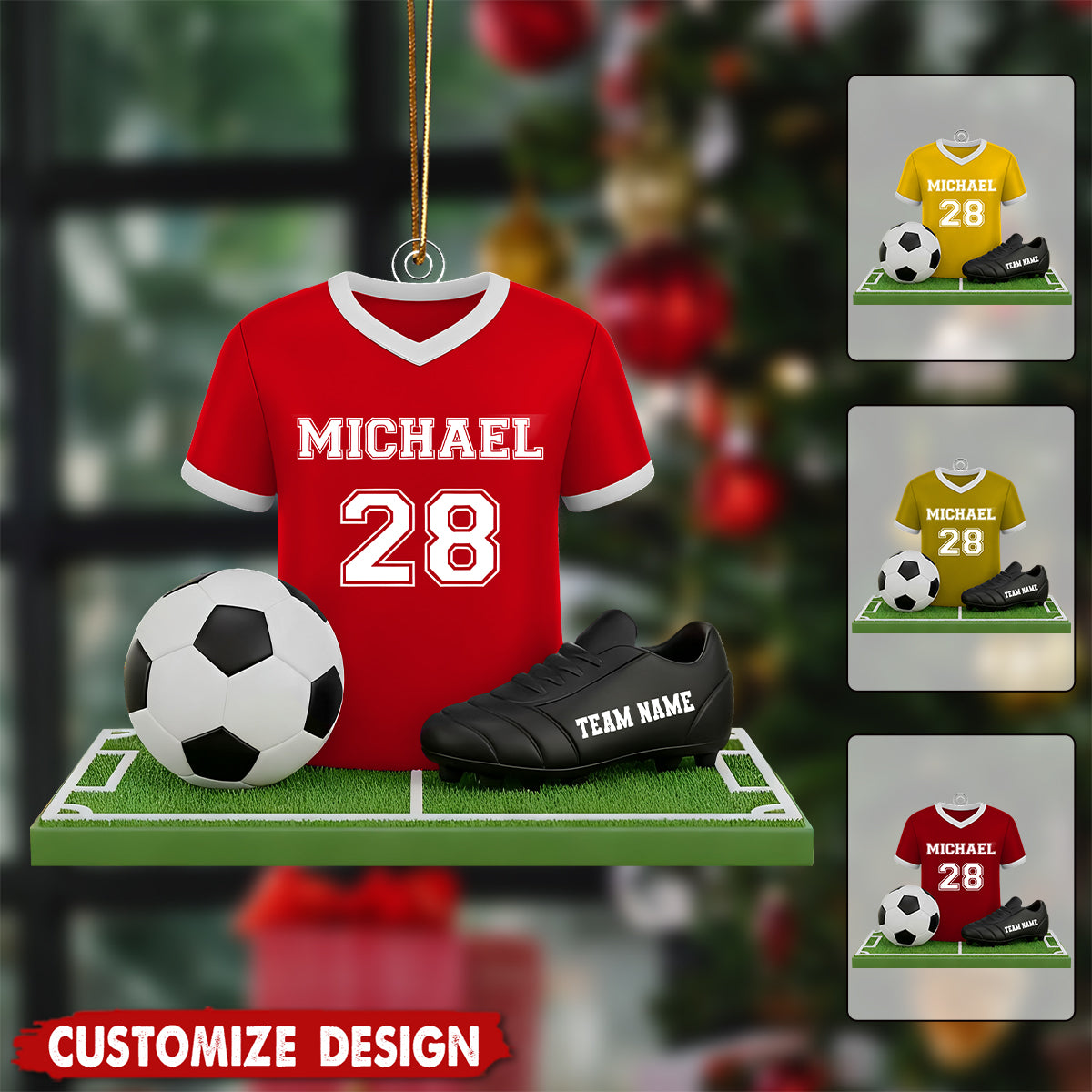 Personalized Soccer Christmas Ornament – Custom Jersey with Name & Number, Soccer Ball, Cleats Gift for Players