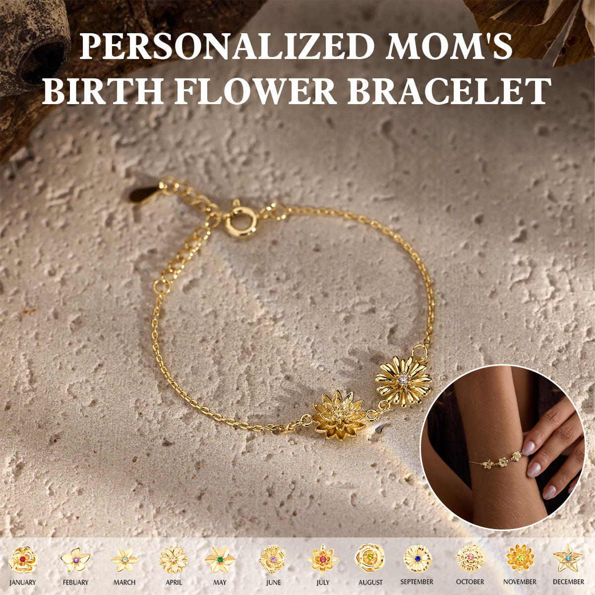 Personalized Birthflower Bracelet-Mother's Gift for Her
