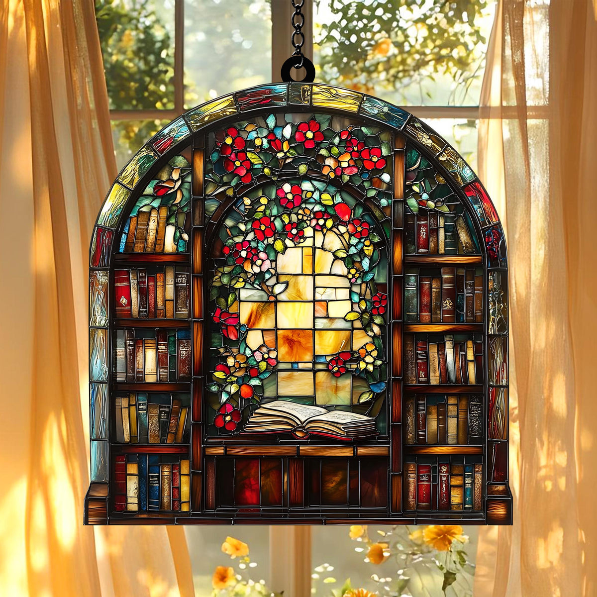 Library Bookshelf Window Hanging - Gift for Book Lover