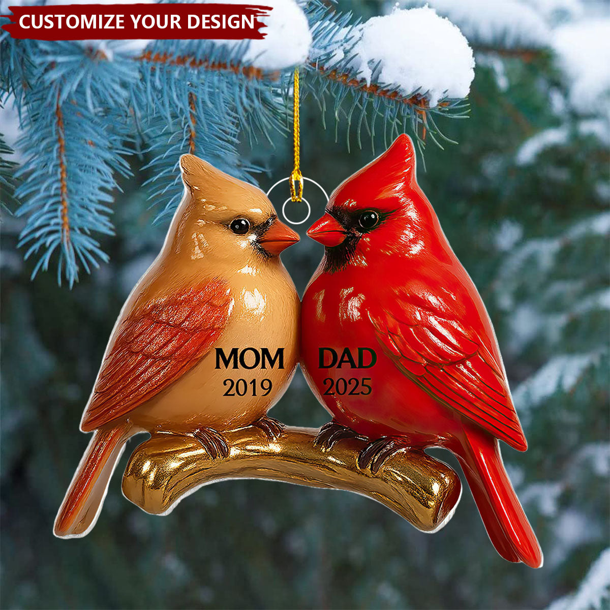 Vintage Nostalgic Cardinals Memorial Dad Mom Christmas Personalized Acrylic Ornament