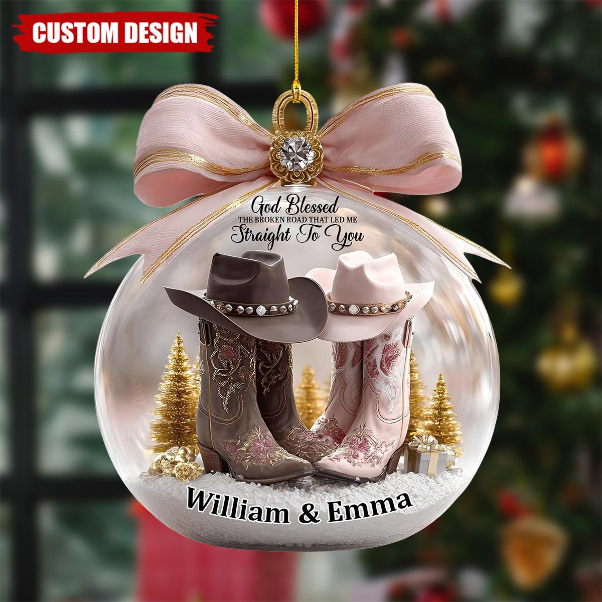 God Blessed the Broken Road - Personalized Countryside Couple Christmas Ornament - Gift For Cowboy Cowgirl