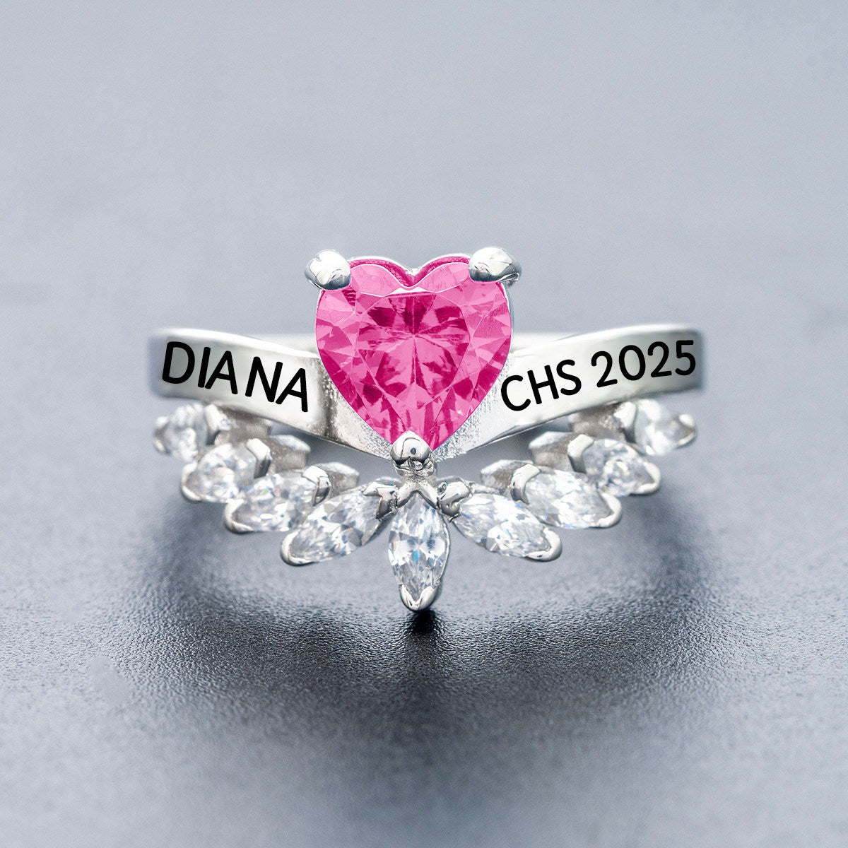 Personalized Engraved Graduation Flowered Heartbeat Birthstone Ring, Graduation Gift