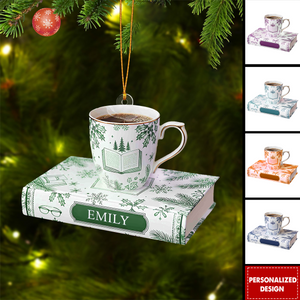 Personalized Book and Coffee Ornament-Gift for Book Lover