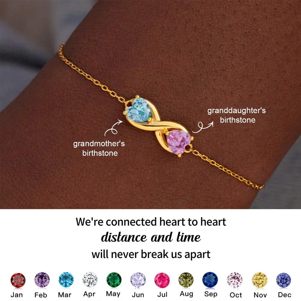 For Love-Double Customized Heart Birthstones Infinity Bracelet