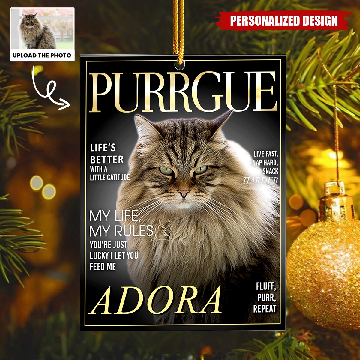 Pet Dogue Magazine - Custom Pet Portrait - Gifts For Dog Lovers, Cat Lovers - Personalized Acrylic Photo Ornament