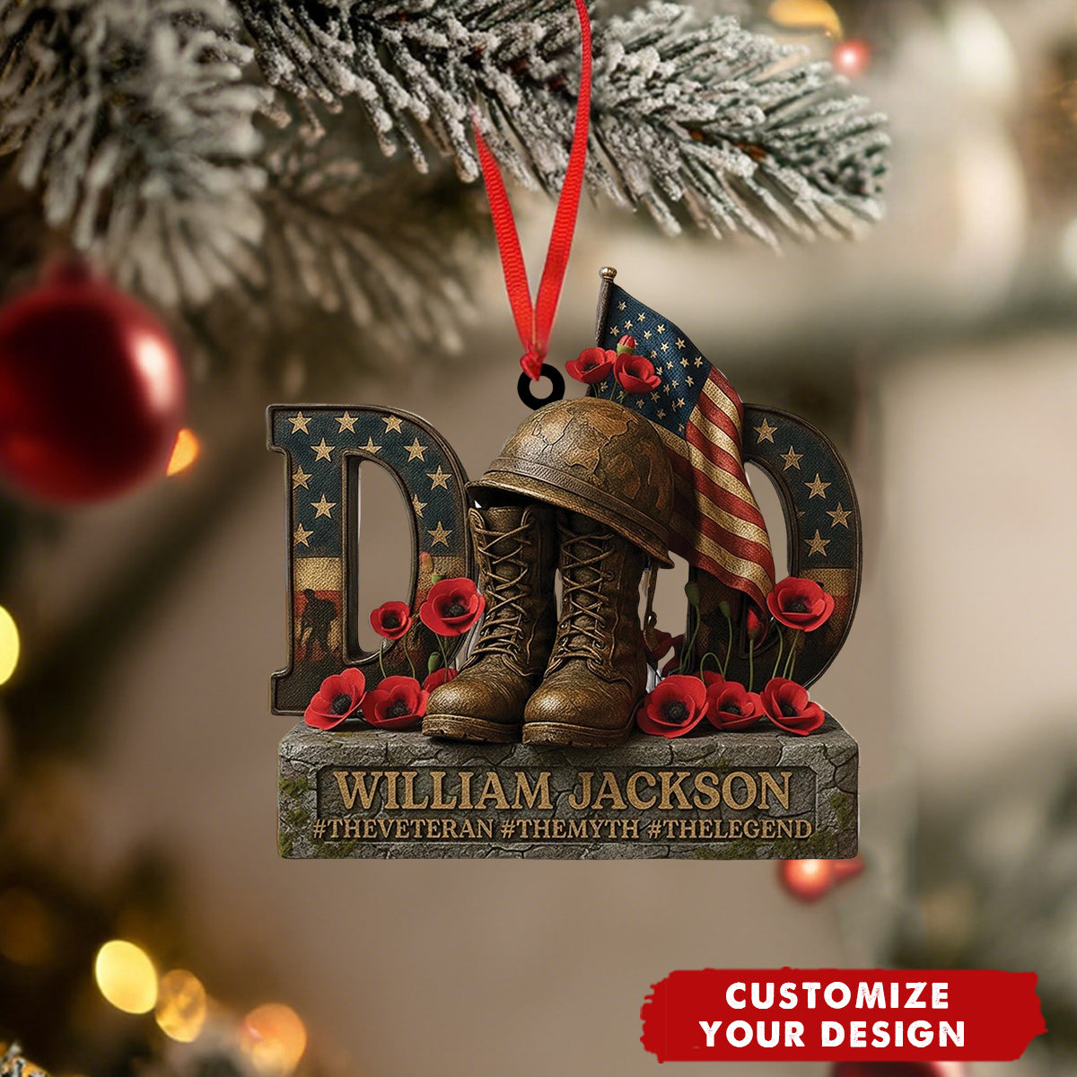 Personalized Veteran Memorial Ornament, Lest We Forget Remembrance Day Ornament,Dad Veteran,Grandpa Veteran Ornament