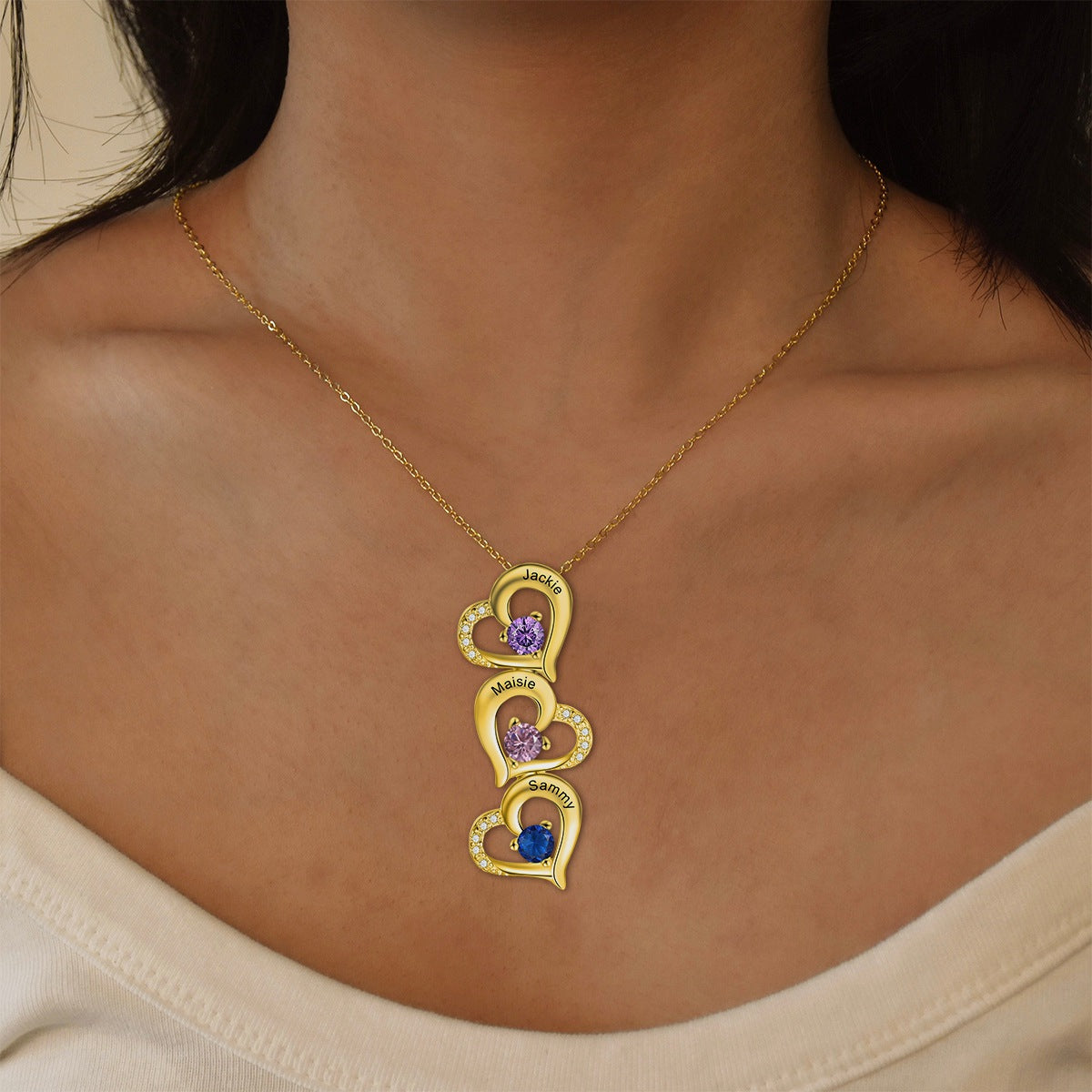 Personalized Heart Birthstone Necklace, Mother's Day Gift