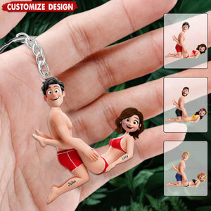 Playful Cute Couple Keychain - Personalized Gift For Couples