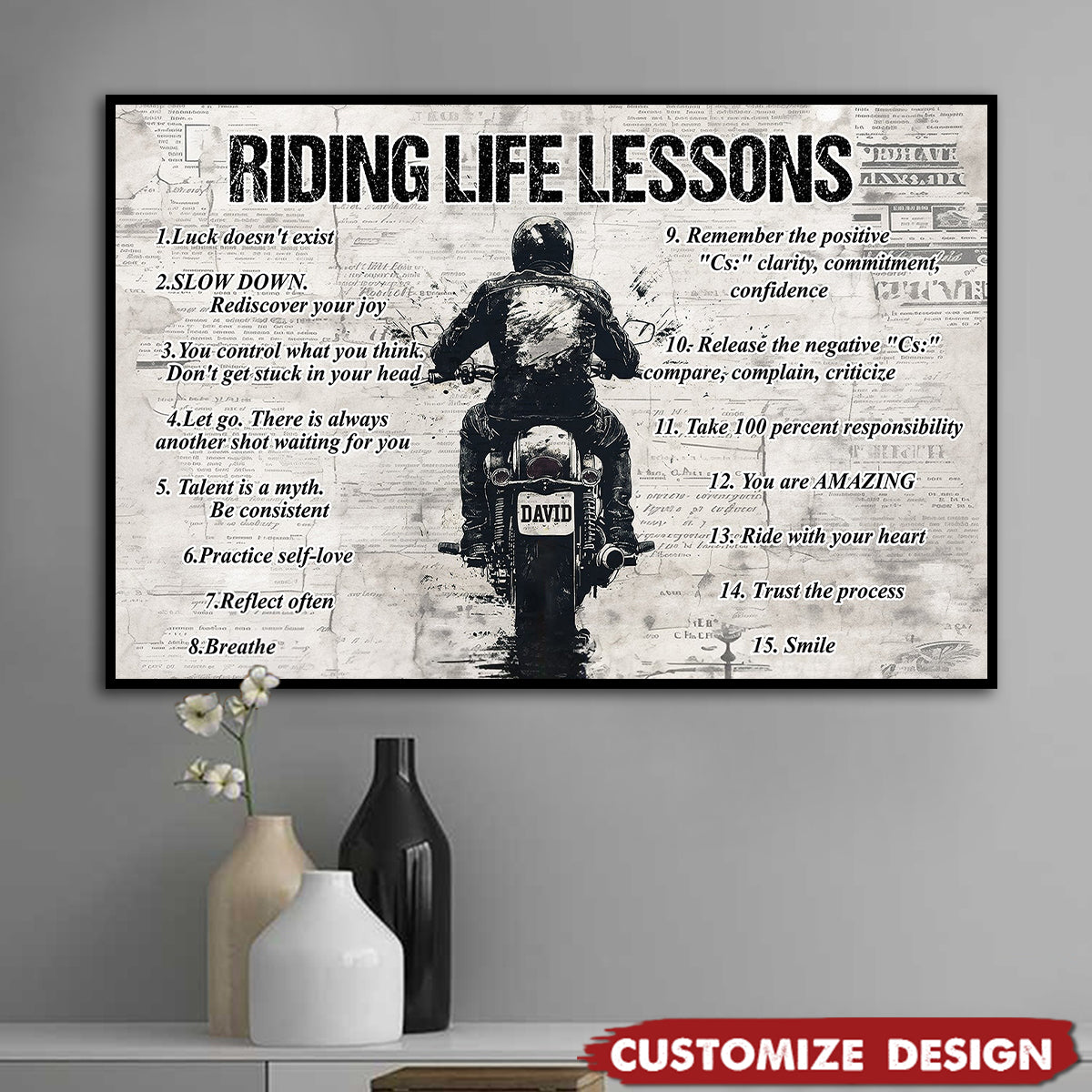 Personalized Motivational Quote Riding Life Lessons Poster - Gift For Biker