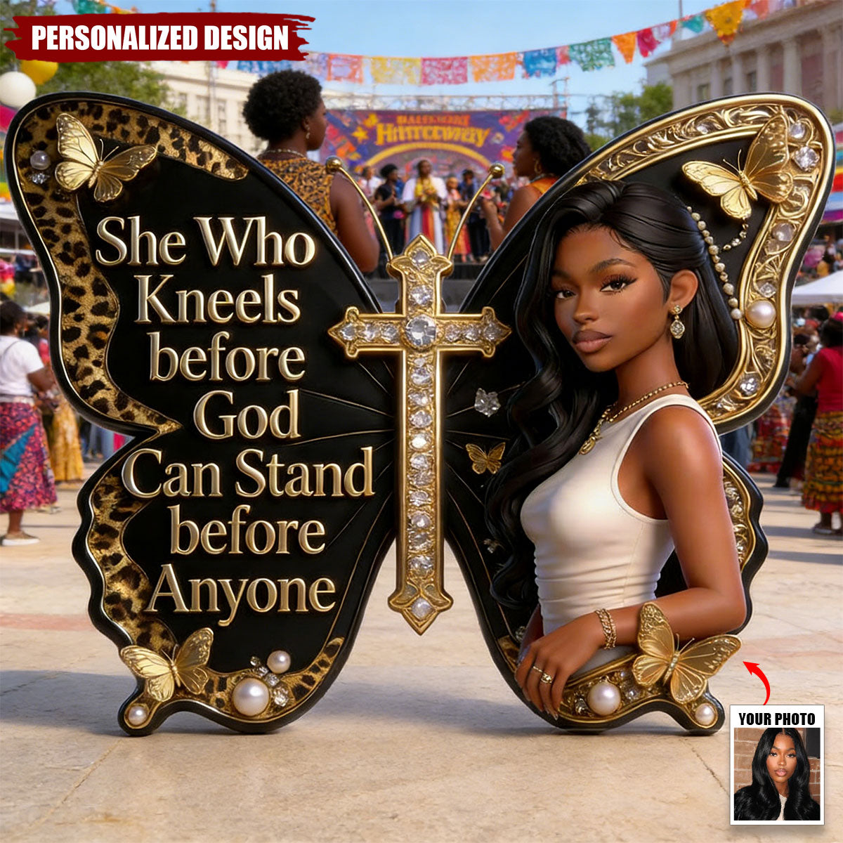 She Who Kneels Before God Can Stand Before Anyone - Personalized African American Custom Shaped Acrylic Plaque