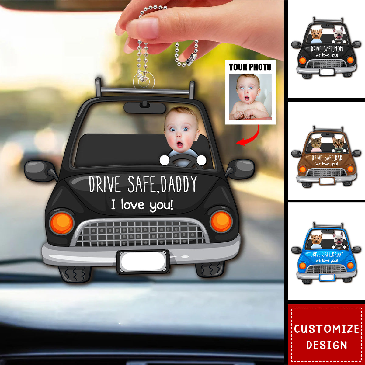 Drive Safe I Love You - Personalized Photo Car Ornament - Gift For Dog,Cat Lovers