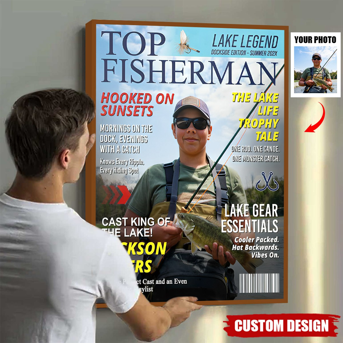 Personalized Lake Fishing Magazine Cover, Custom Gift for Fishing Dad, Husband or Him, Best Gift For Fishing Men
