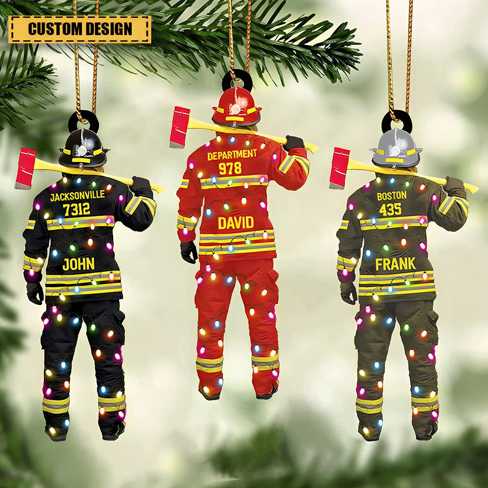 Firefighter Department With Christmas Light Personalized Acrylic Christmas Ornament