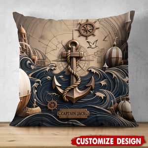 Nautical Anchor Vintage Nautical Map Fragment Personalized Pillow